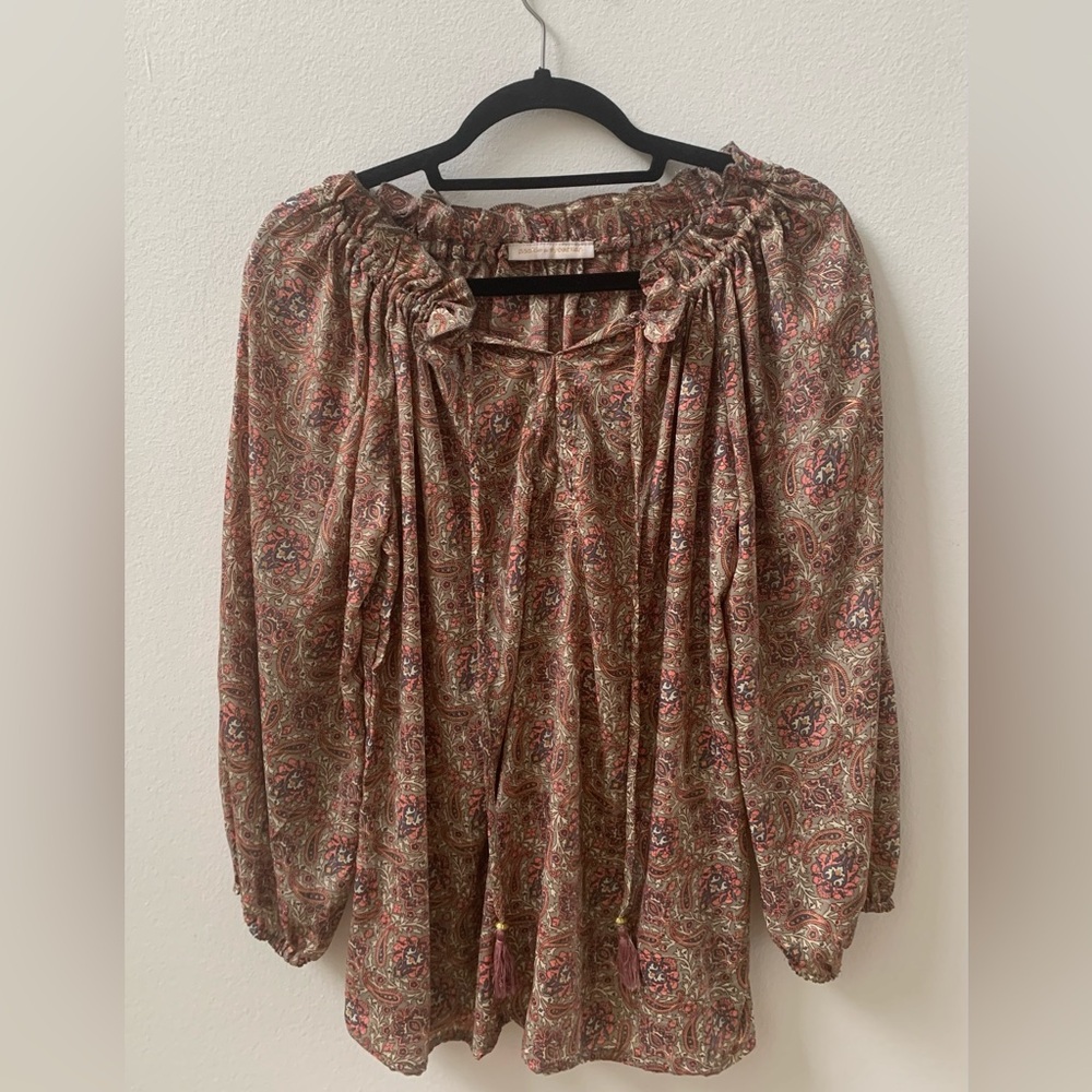 pookie & sebastian Multi Color Paisley Long Sleeve Blouse